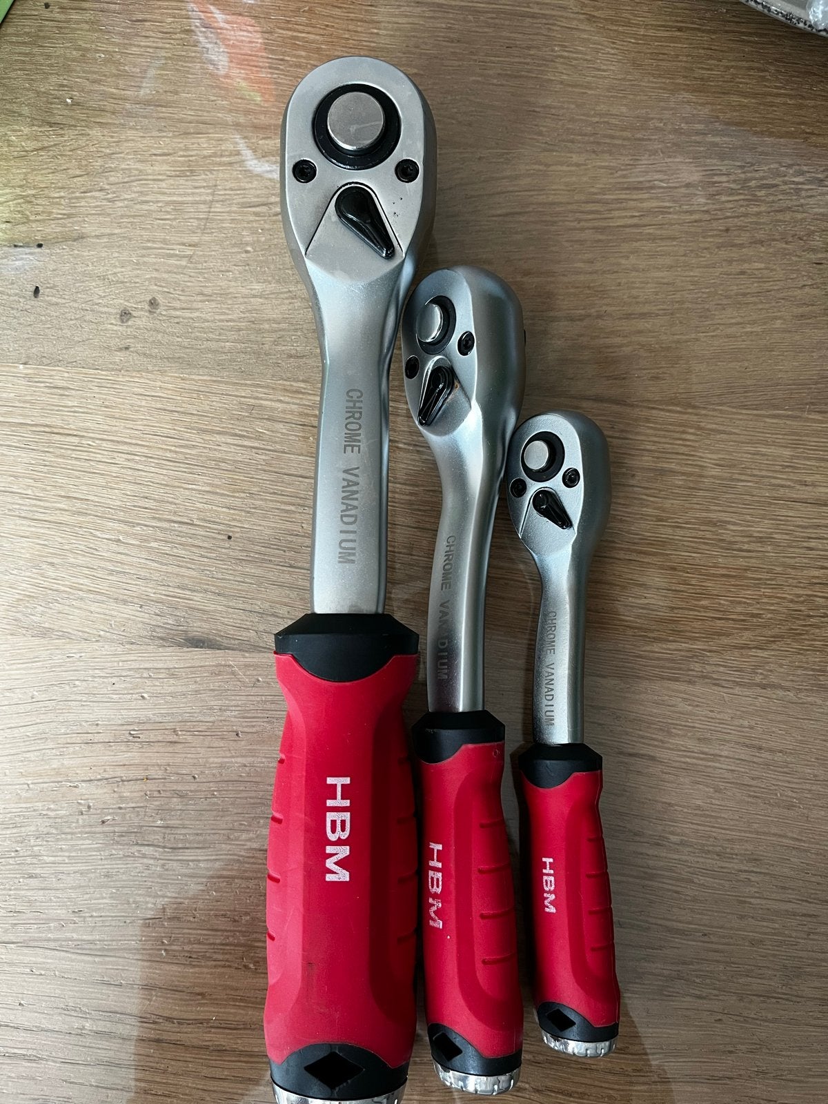 HBM Ratelset 1/4, 3/8, 1/2 - Chroom Vanadium, Ophalen of Verzenden, Zo goed als nieuw