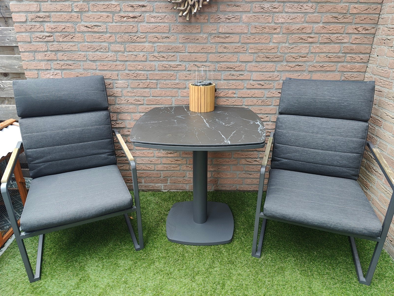 bistro set - 2 Zita relaxstoelen + Preston keramiek tafel, Ophalen, Rechthoekig, Teakhout
