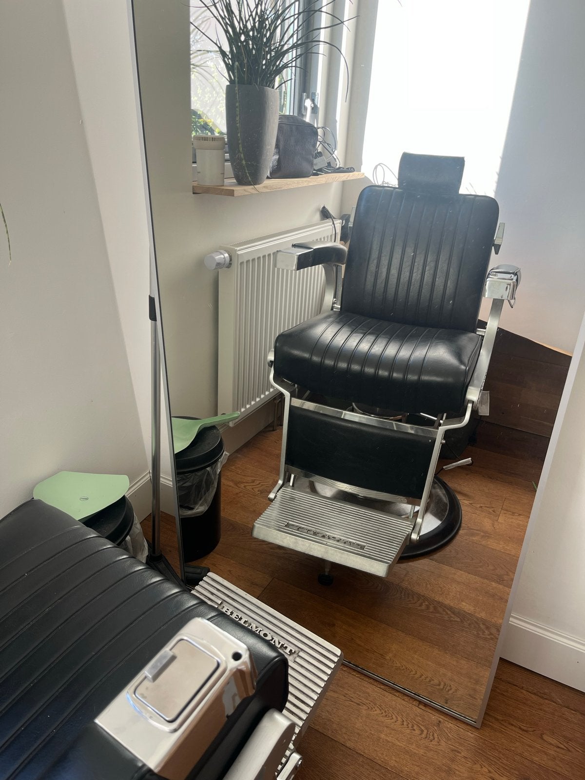 Belmont Apollo kapper barberstoel - Zwart leer en chroom, Ophalen, Gebruikt, Zwart, Leer