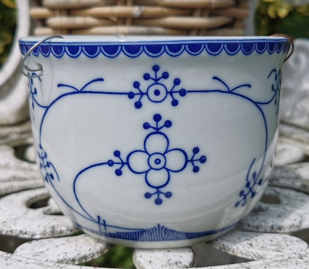 Indian Blue bloempot wit blauw, past bij Winterling en Jäger, Ophalen, Rond, Zo goed als nieuw, Balkon