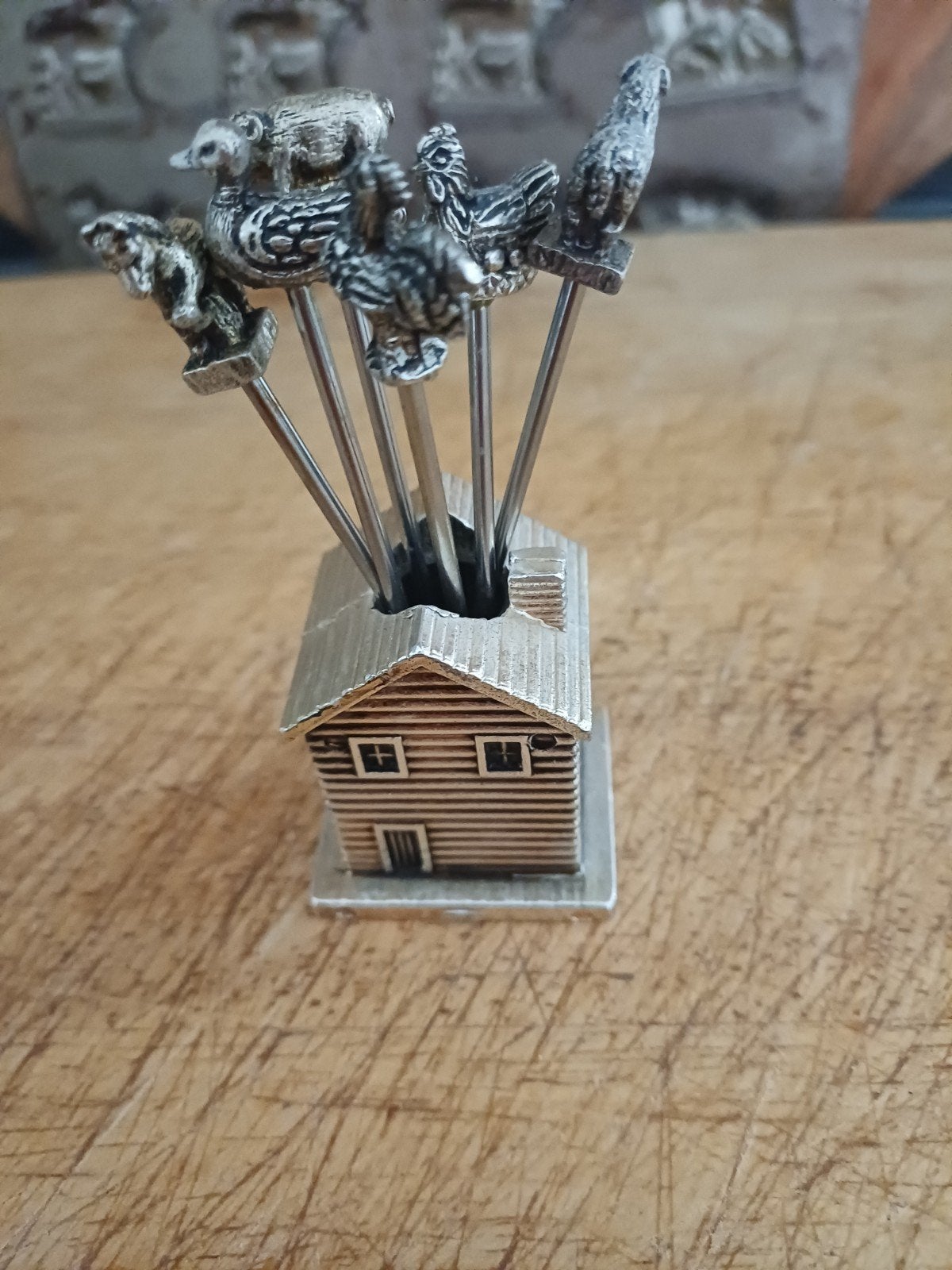 Vintage verzilverde Cocktail Prikkers Dieren in Huisje, Antiek en Kunst, Verzenden