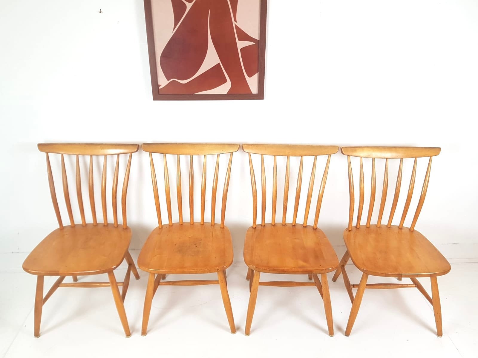 4 vintage atoelen stoelen Zweeds Åkerblom en Eklof berken, Huis en Inrichting, Ophalen of Verzenden, Gebruikt