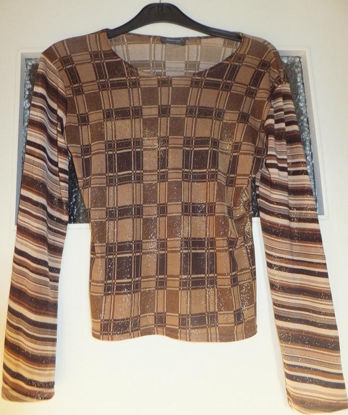 Mooie top in verschillende bruin tinten. Met glans, apart!, Bruin, Verzenden, Zo goed als nieuw, Lange mouw