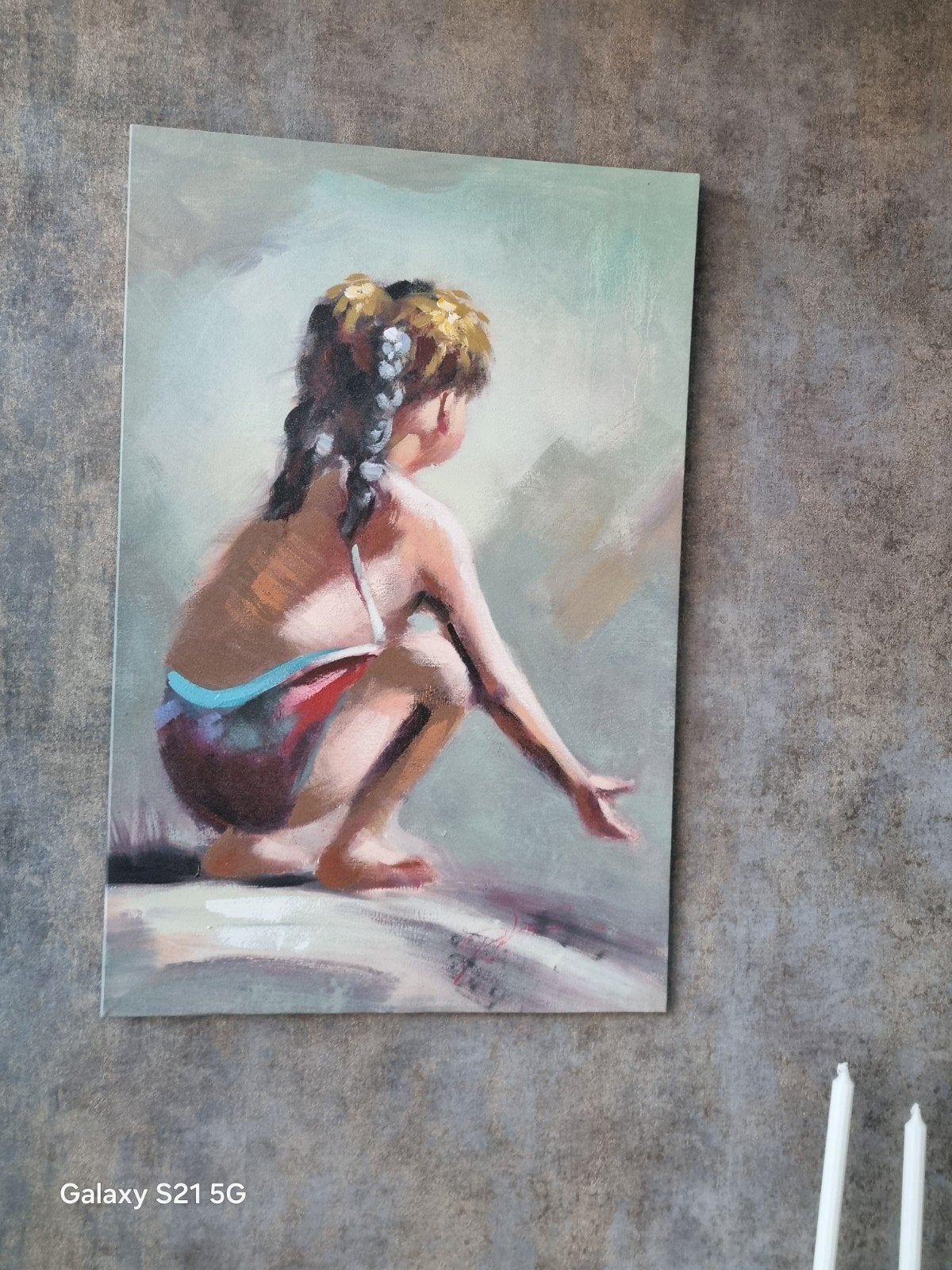 Schilderij meisje met vlechtjes, handgeschilderd, Ophalen, Figuren, Gesigneerd, Olieverf