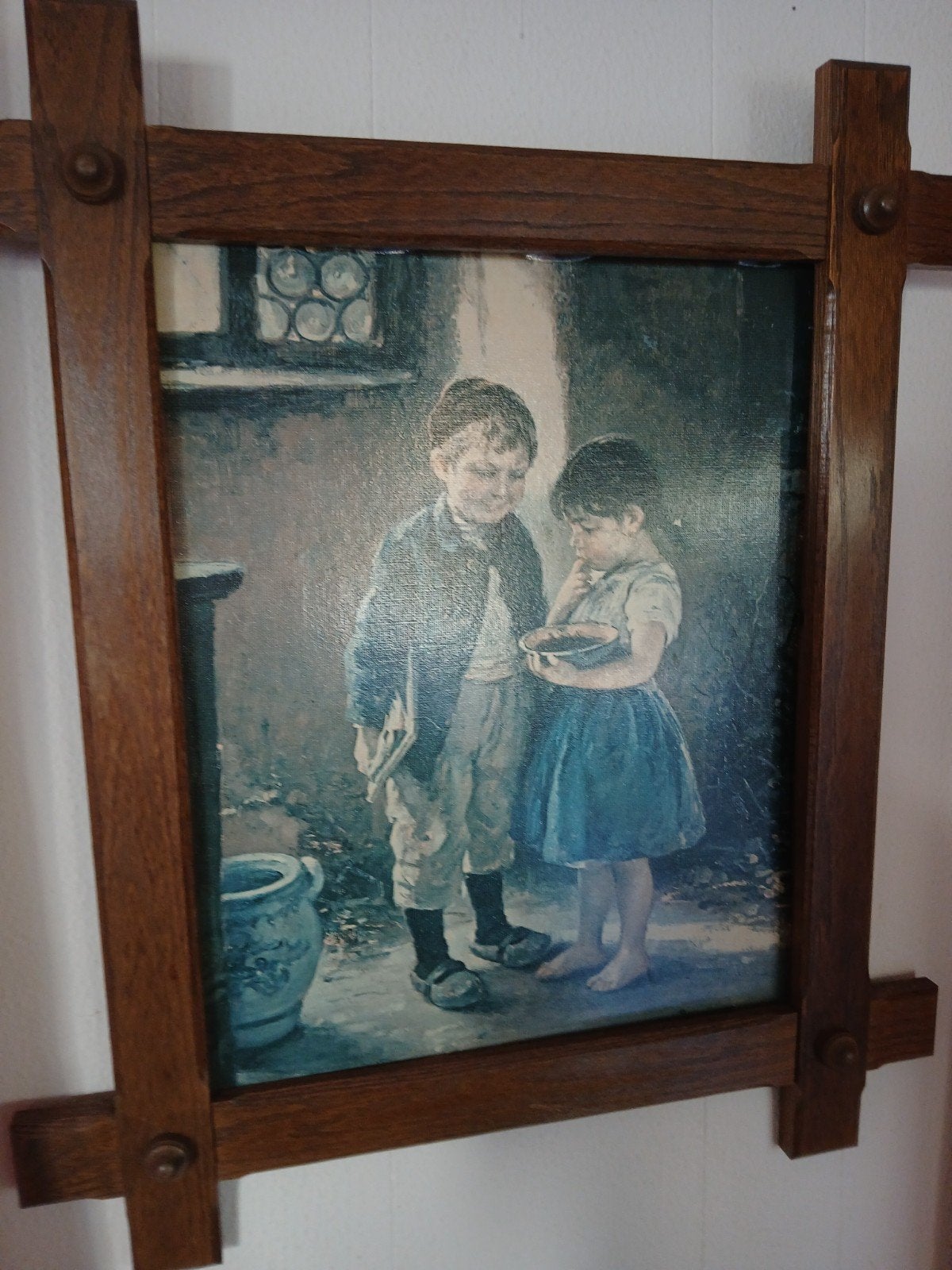 Schilderij 'Ot en Sien' in houten lijst, Antiek en Kunst, Doek, Portret of Personen, Ophalen of Verzenden, Olieverf