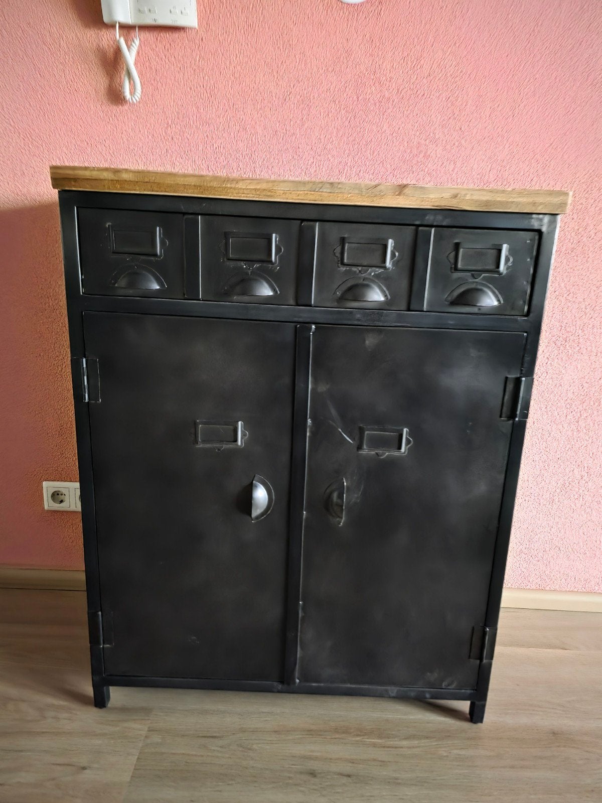 Industriële kast met lades en deuren -Zwart metaal 81x40x105, Ophalen, Zo goed als nieuw