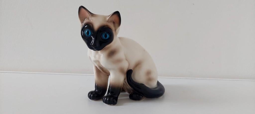 Vintage 14 cm kat poes beeld porselein vaga gout design, Ophalen of Verzenden, Zo goed als nieuw, Dier