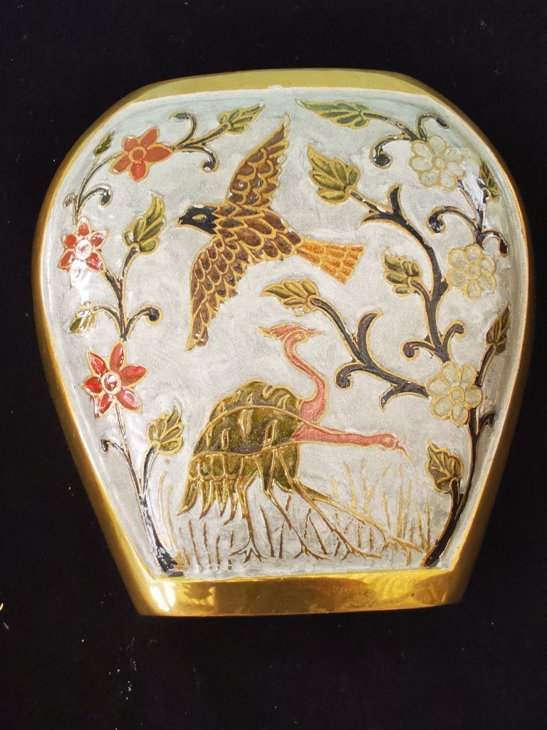 Vintage koper luster vaas Art Deco m. vogels bloemen japandi, Antiek en Kunst, Ophalen of Verzenden