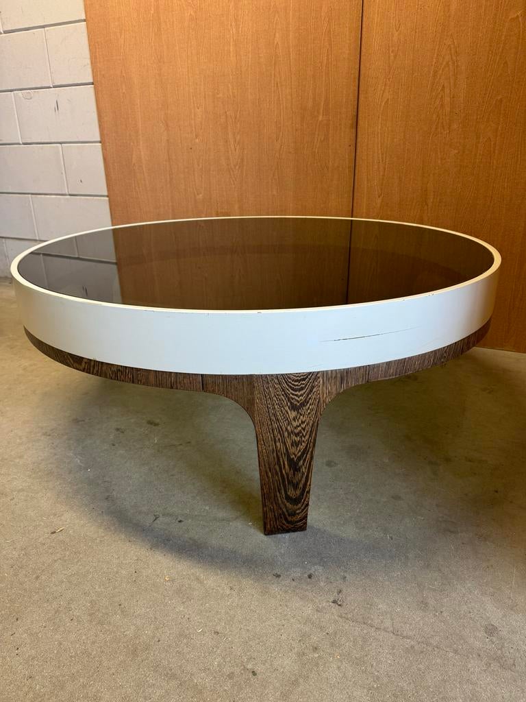 Vintage midcentury stijl ronde salontafel met glazen blad, Gebruikt, Vintage, Rond, Glas