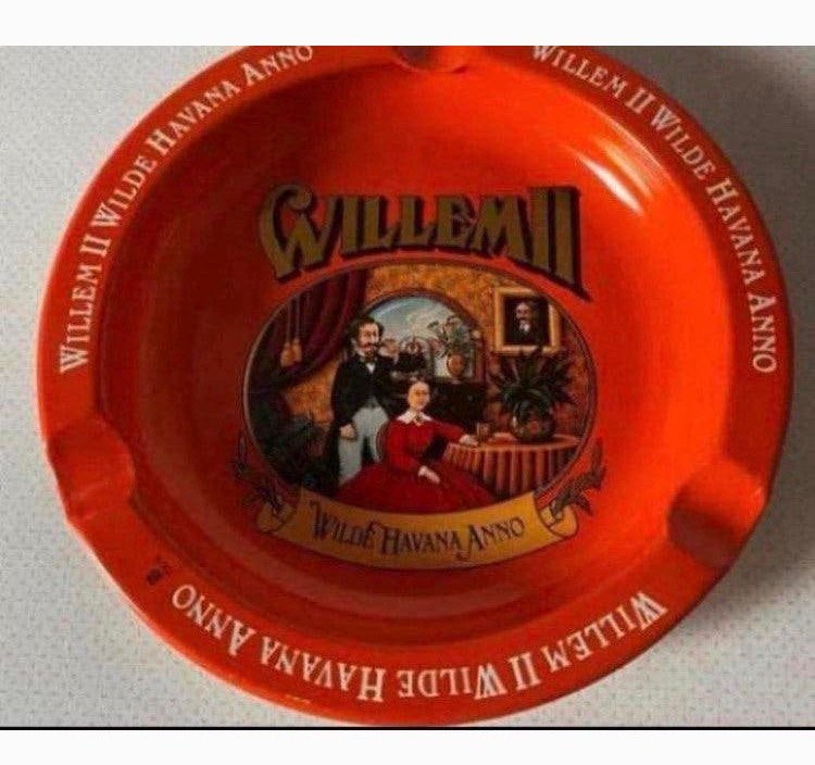 Ronde asbak van blik:Willem II Wilde Havana Anno. D.13,5 cm., Ophalen of Verzenden, Zo goed als nieuw, Asbak