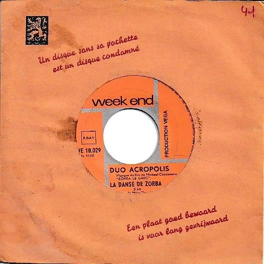 Duo Acropolis - La danse de Zorba, Gebruikt, 7 inch, Single, Ophalen of Verzenden