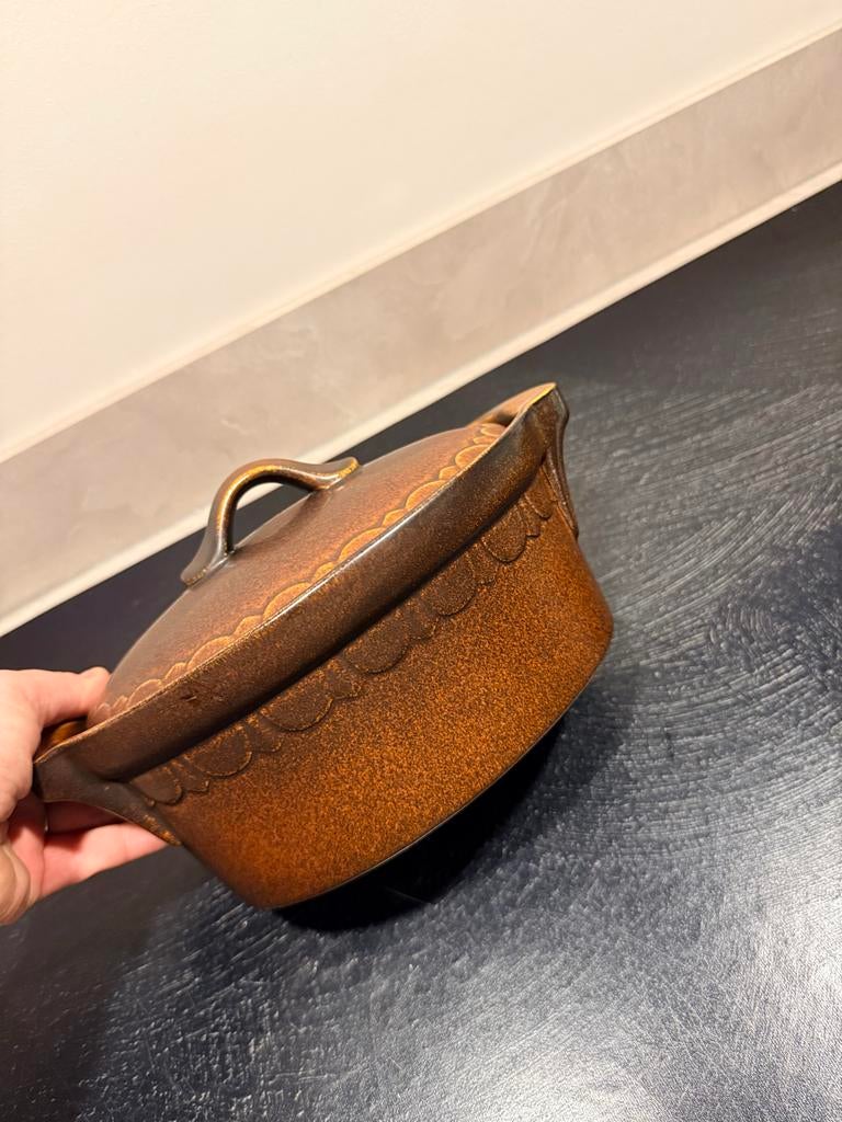 Vintage Ovenschaal met Deksel - Bruin Keramiek, Ophalen of Verzenden, Zo goed als nieuw, Overige materialen, Overige typen