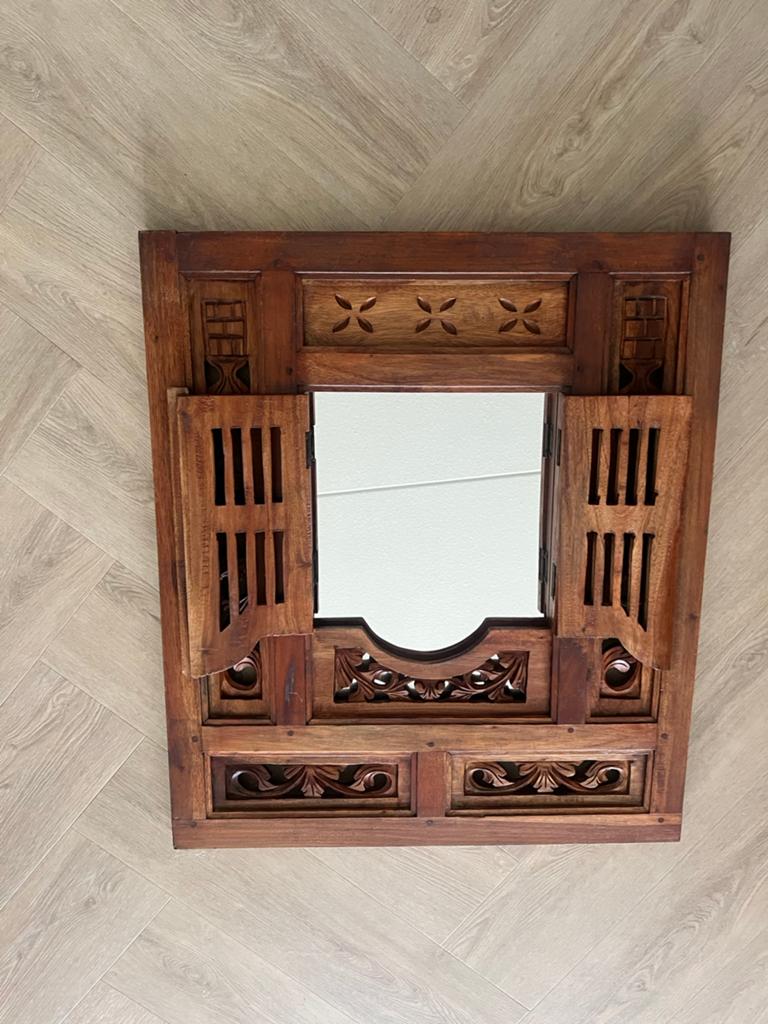 Spiegel, Indonesisch houtsnijwerk, teak, Ophalen, Rechthoekig