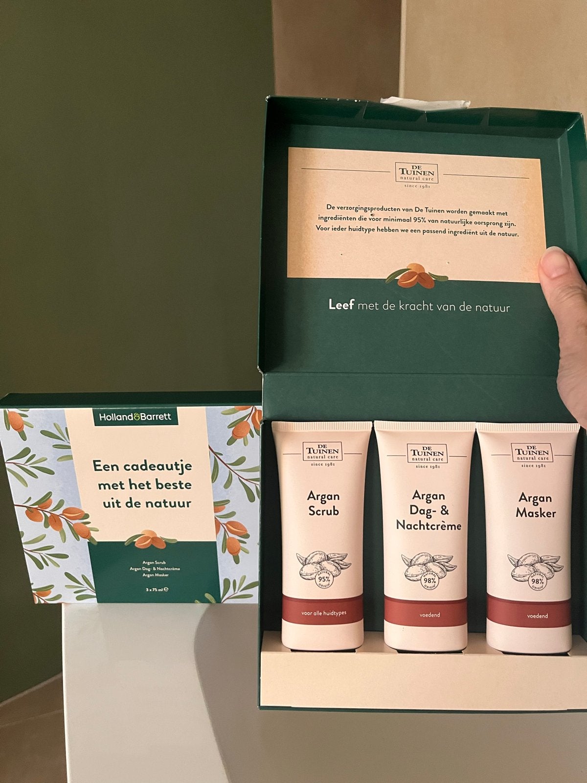 De Tuinen Argan Gezichtsverzorgingsset (scrub, dag/nachtcrèm, Sieraden, Tassen en Uiterlijk, Ophalen of Verzenden, Nieuw, Gehele gezicht