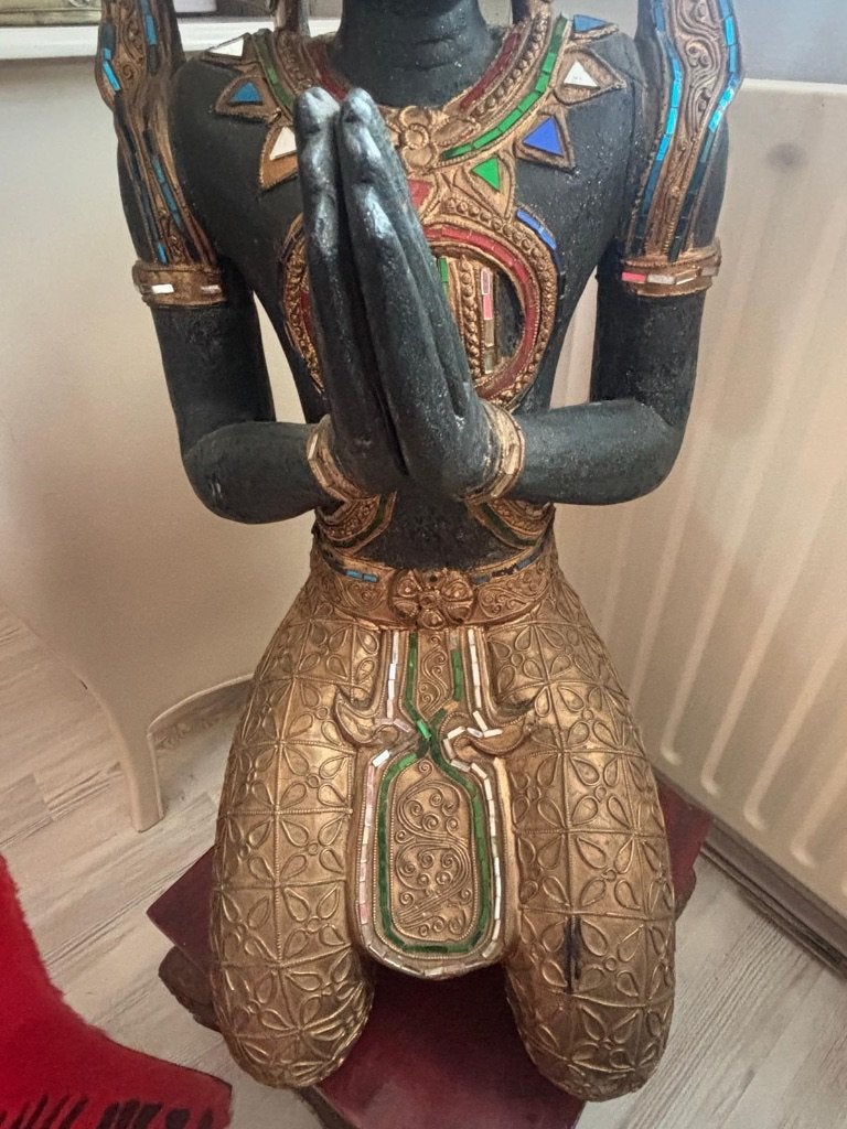 Buddha / Gatekeeper / Unique / Hout&Goud  / ++, Nieuw, Ophalen of Verzenden, Houtsnijwerk, Overige kleuren