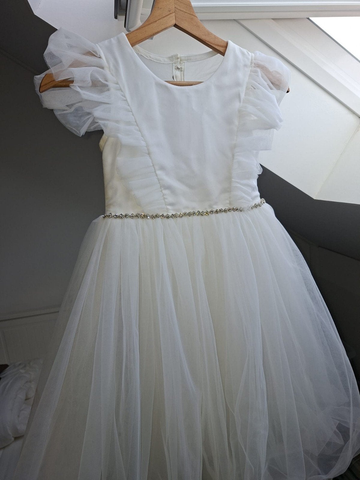Witte trouwjurk/feestjurk voor meisje - Maat 128, Ophalen, Zo goed als nieuw, Meisje, Jurk of Rok