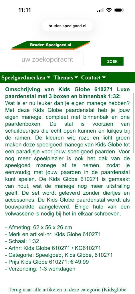Kids Globe Paardenstal 1:32 - Opknapper, Ophalen, Gebruikt, Jongen of Meisje