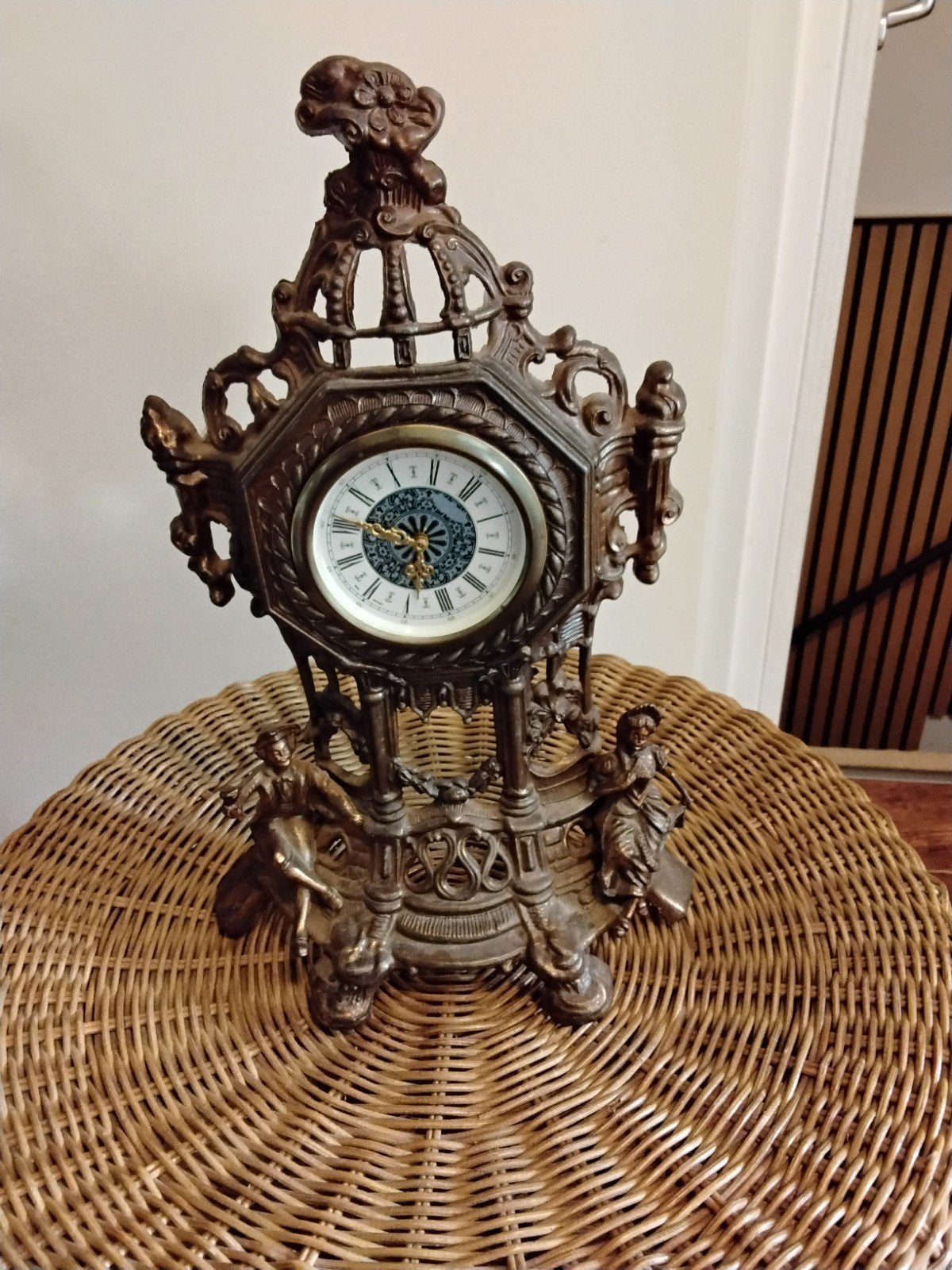Vintage Tafelklok met Bronzen Beelden, Ophalen of Verzenden
