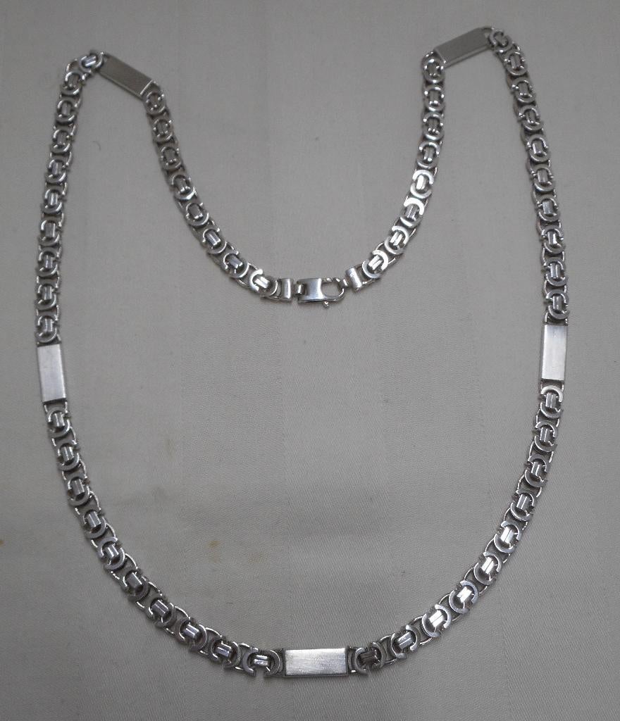 Zilveren koningsketting platte schakel nr.1482, Sieraden, Tassen en Uiterlijk, Kettingen, Verzenden, Zo goed als nieuw, Zilver