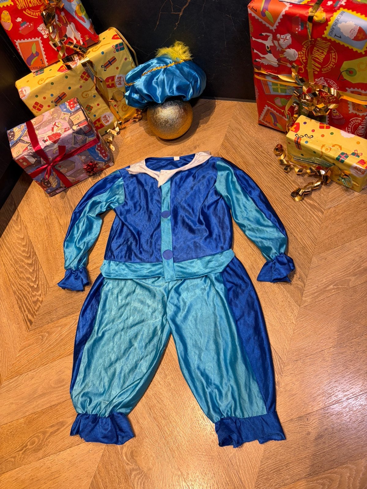 Pietenpak maat 98 blauw donker blauw set sinterklaas, Ophalen of Verzenden, Zo goed als nieuw