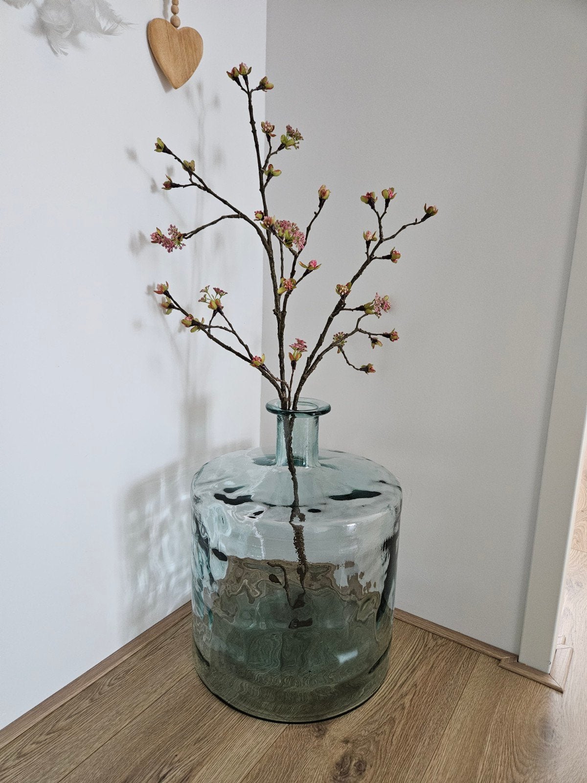 Grote zware glazen vaas blauw groen turquoise, Ophalen, Blauw, 44 cm, Geschikt voor buiten