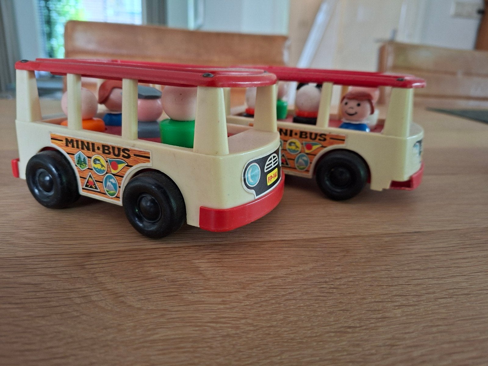 Vintage Fisher-Price Mini-Bus Speelgoed (2 stuks), Ophalen, Gebruikt, Auto of Voertuig