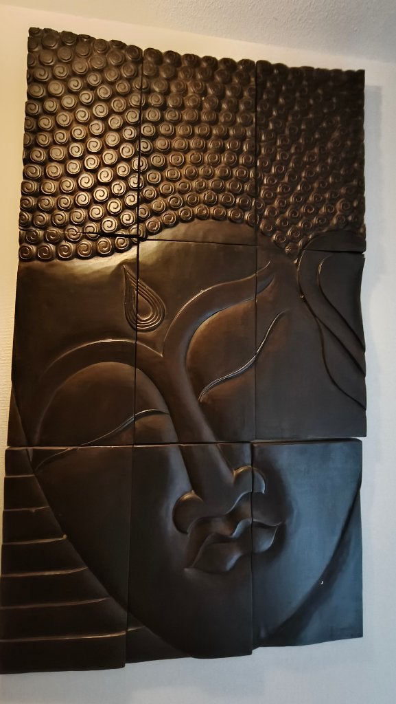 Prachtig XL Houten Boeddha Wandpaneel, Ophalen, Houtsnijwerk, Handgemaakt, 1 meter - 2 meter