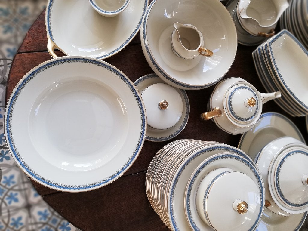 Rosenthal Servies CORONA 11 pers. blauw/creme/zwart/goud, Ophalen, Overige merken, Zo goed als nieuw, Overige stijlen