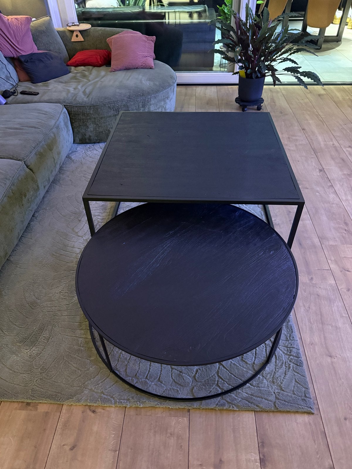 Salontafel set Woonze - Vierkant 100x100 & Rond 90x90 cm, Gebruikt, 100 tot 150 cm, Rond, Ophalen of Verzenden