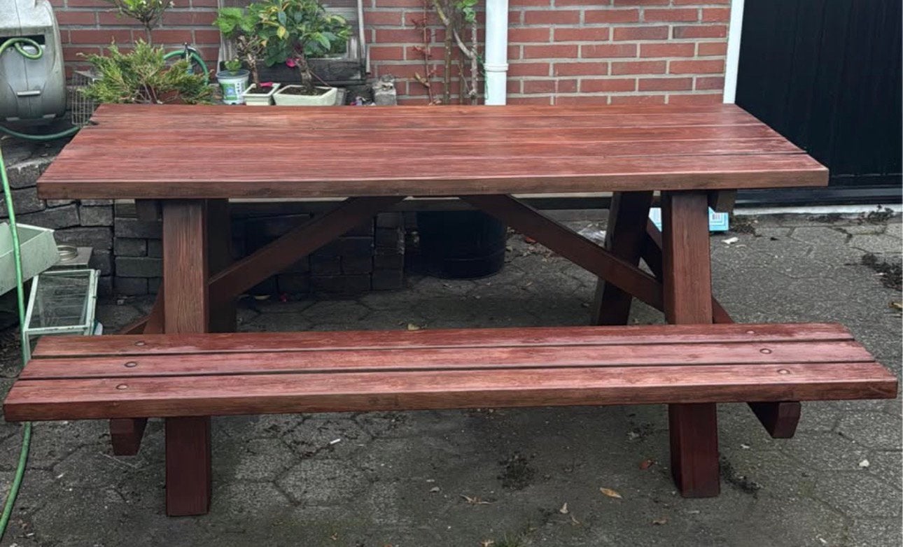 Picknick tafel, Tuin en Terras, Ophalen, Gebruikt, Rechthoekig, Hout