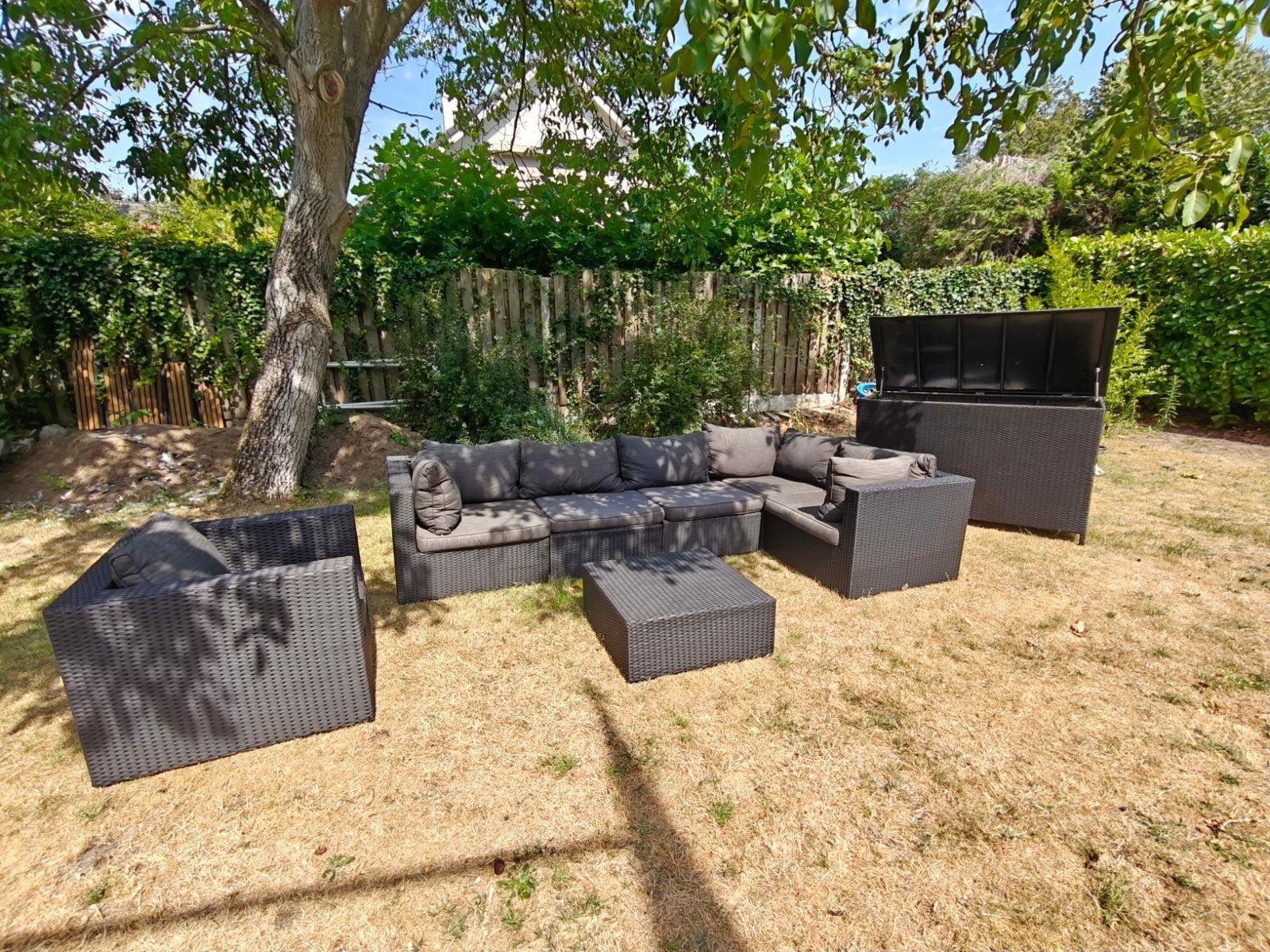 Complete loungeset met opbergbox - Wicker antraciet, Tuin en Terras, Ophalen, Gebruikt, Meer dan 8 zitplaatsen, Bank