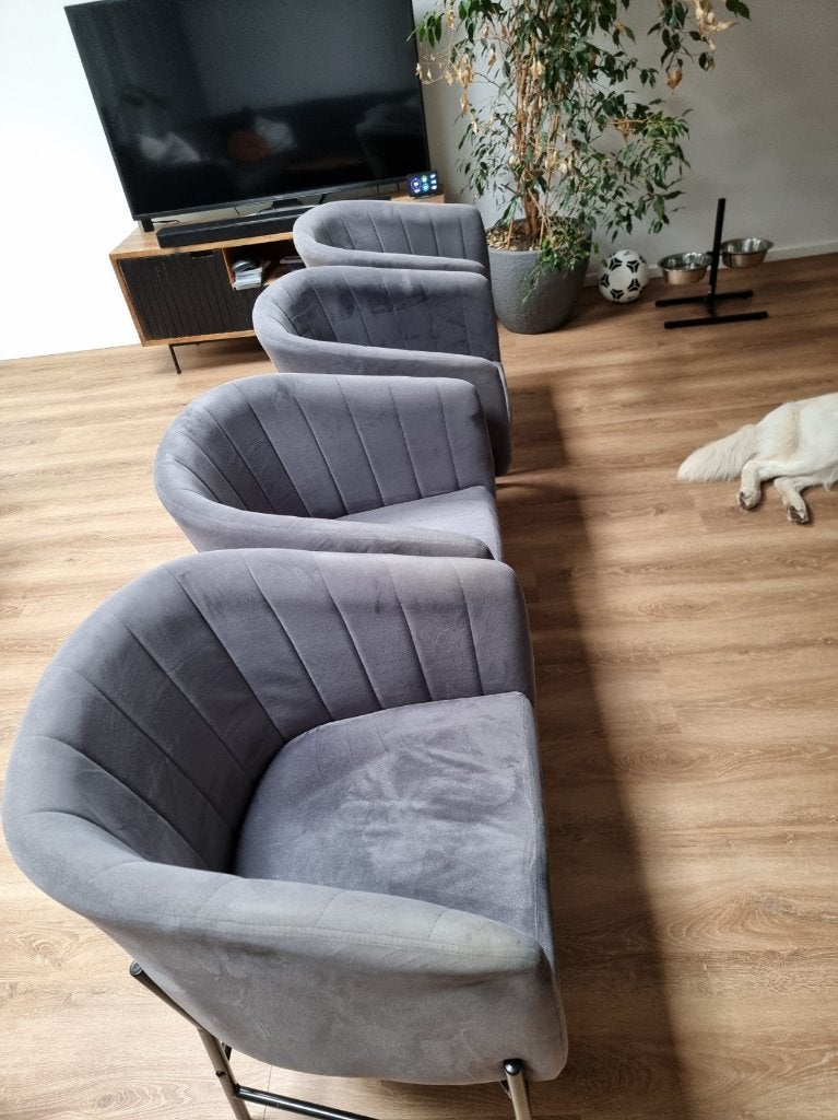 Stoelen Grijs Kuip Velvet Eetkamer (4, evt 6 stuks), Ophalen, Gebruikt, Grijs, Vijf, Zes of meer stoelen
