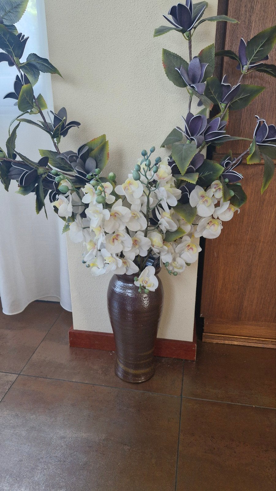 Vaas met zijde bloemen - 34 cm hoog, Ophalen