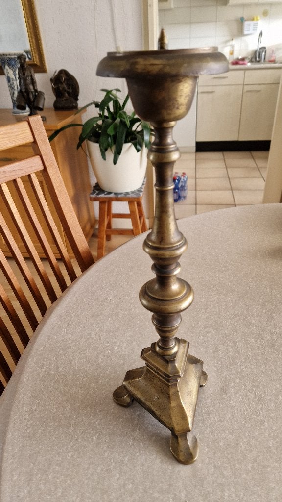antieke zware koperen kandelaar, Antiek en Kunst, Ophalen of Verzenden, Koper