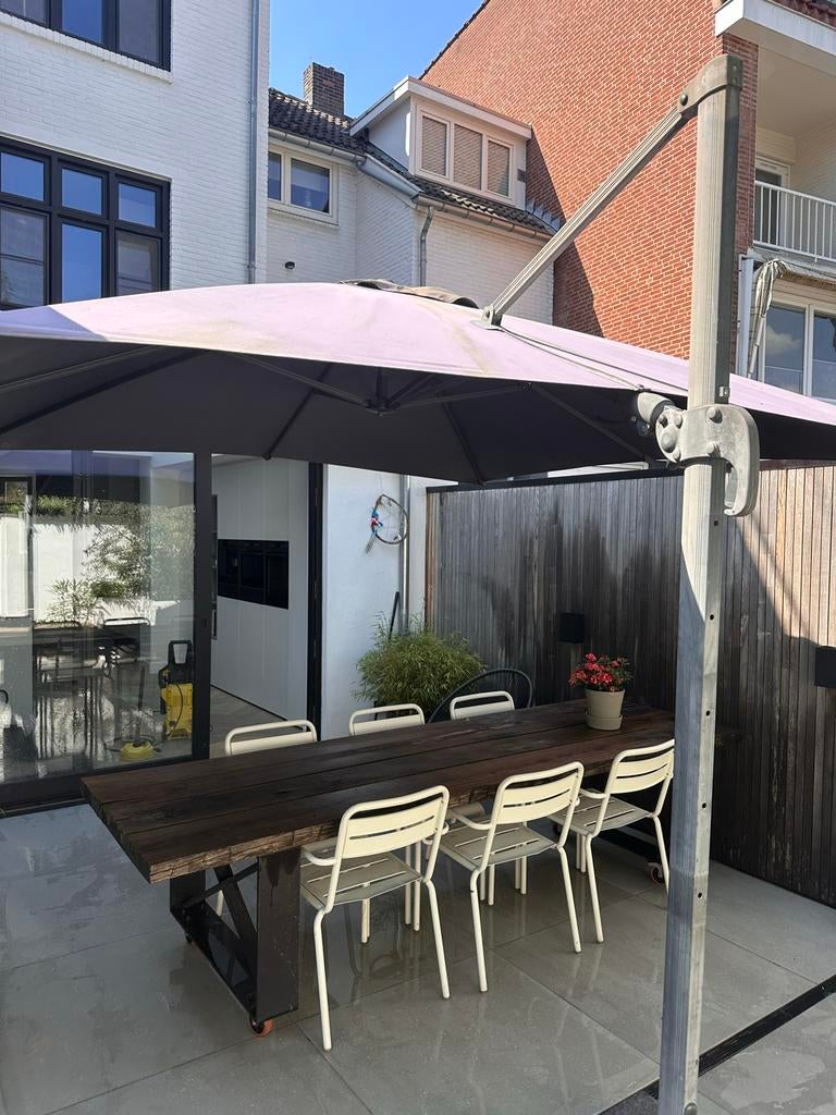Grote zweefparasol met stevige voet 3,50 x 3,50 vort 100kg, Tuin en Terras, Ophalen, Kantelbaar, 3 tot 4 meter, Zweefparasol