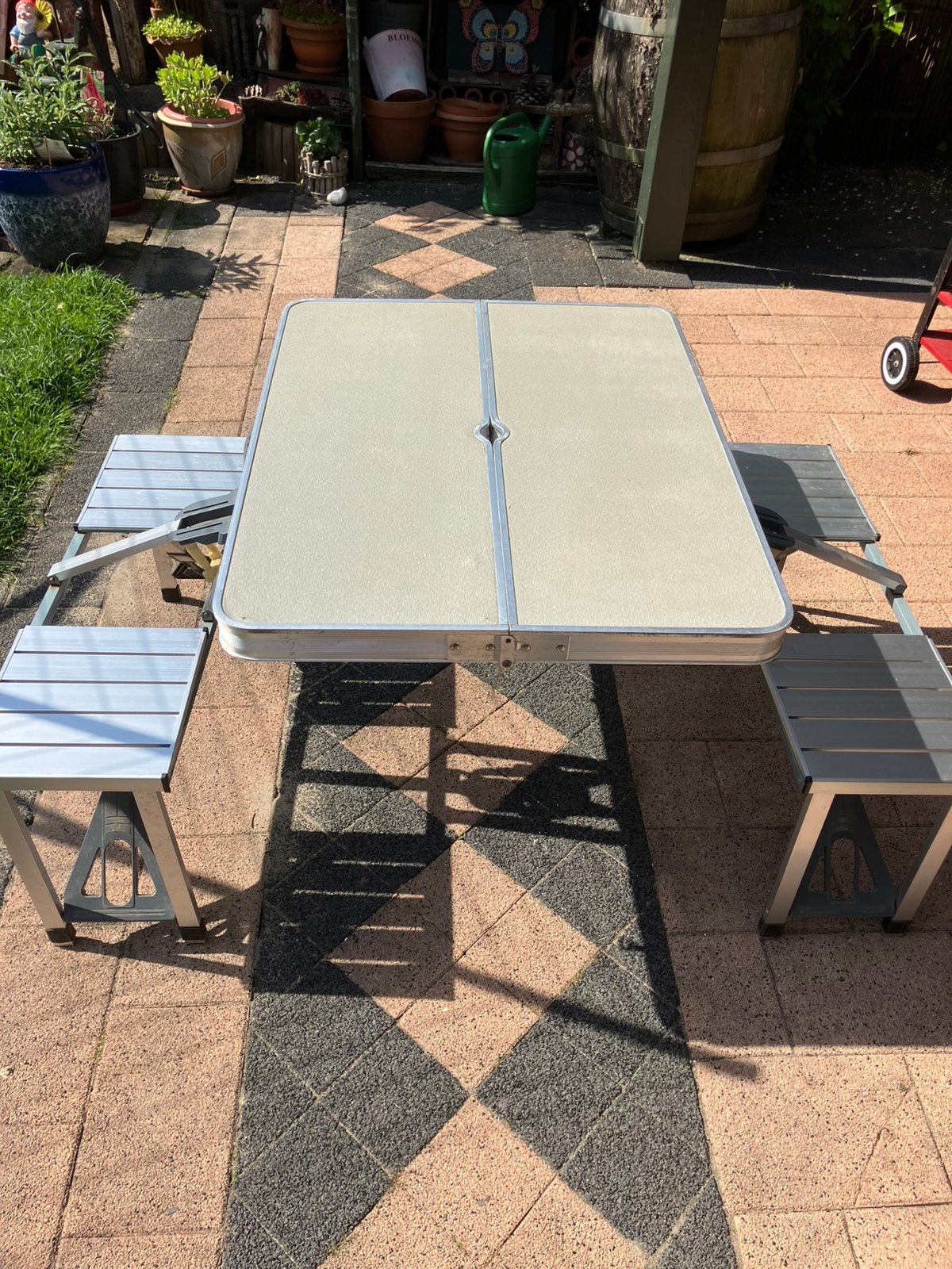 Inklap picknicktafel, Tuin en Terras, Ophalen, Zo goed als nieuw, Rechthoekig, Aluminium
