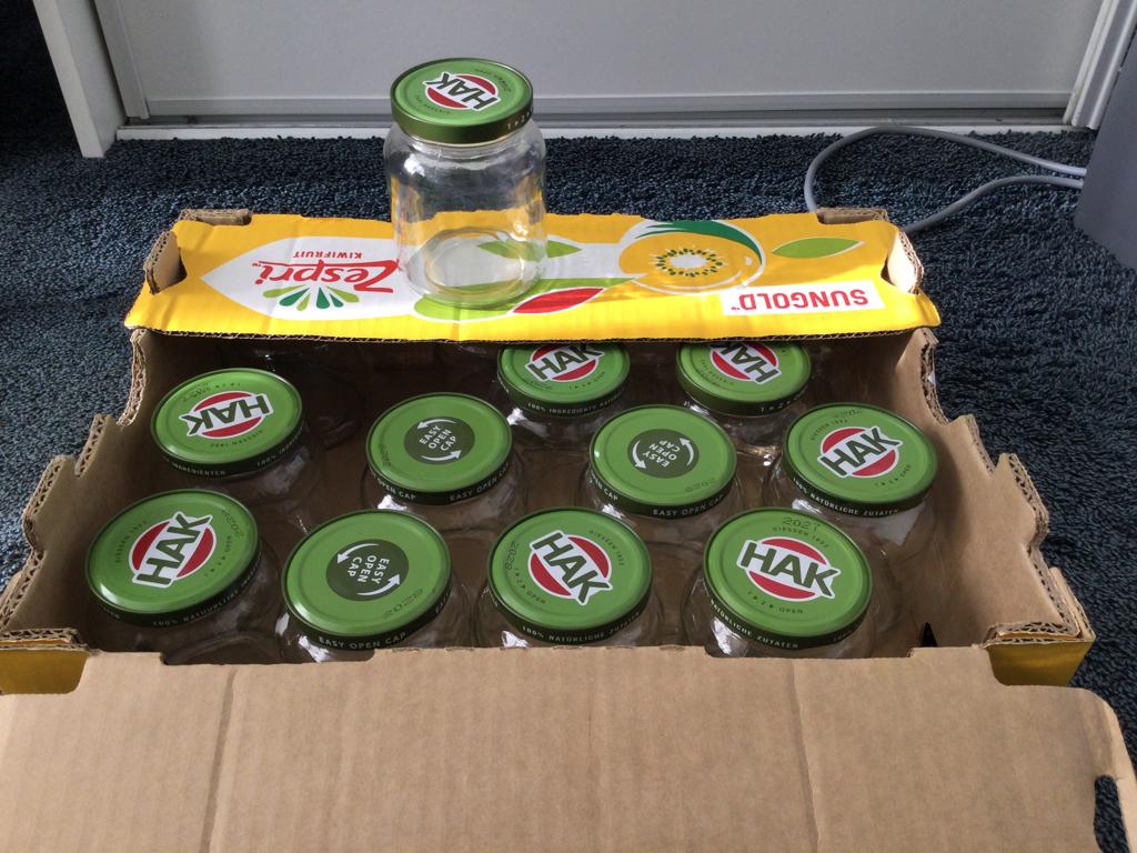 Hak potjes, leeg en schoon, voor het maken van bv. jam, Huis en Inrichting, Keuken | Potten en Pannen, Ophalen, Gebruikt, Glas