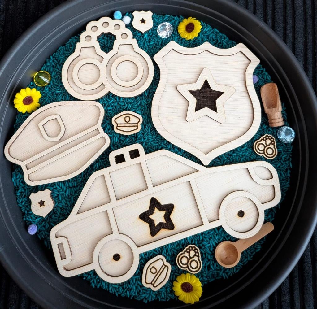Sensory set politie - sensory play, vulvormen hout, Kinderen en Baby's, Speelgoed | Educatief en Creatief, Sensory, Ophalen of Verzenden