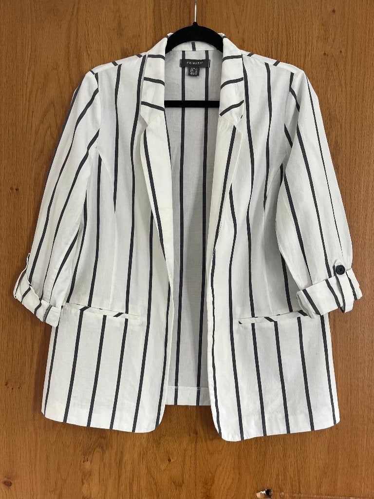 Gestreepte Zomer-blazer in Linnen-mix, Primark, Wit, Maat 42/44 (L), Ophalen of Verzenden