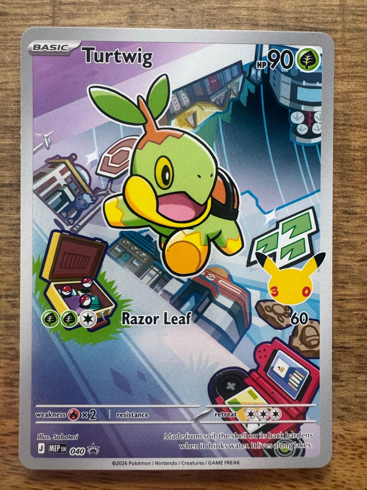Turtwig Pokémon Kaart - Basic - HP90 - Razor Leaf, Ophalen of Verzenden, Zo goed als nieuw, Losse kaart
