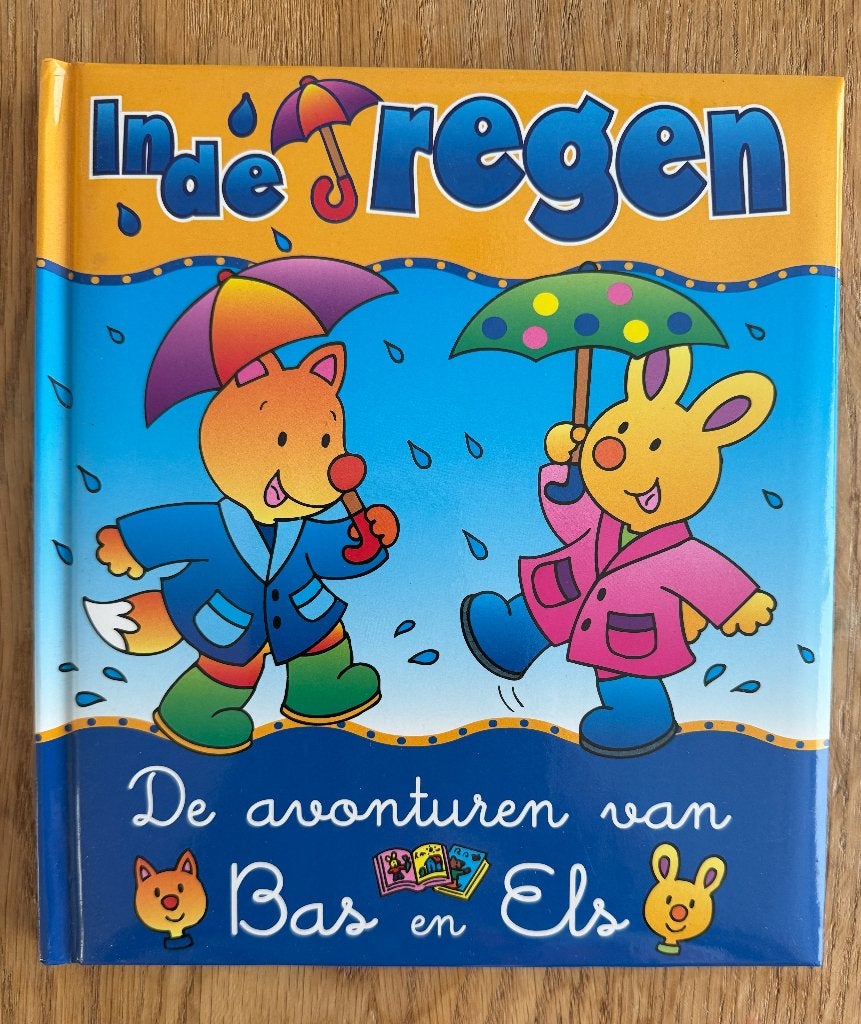 In de regen – De avonturen van Bas en Els, Ophalen of Verzenden, Zo goed als nieuw, 3 tot 4 jaar