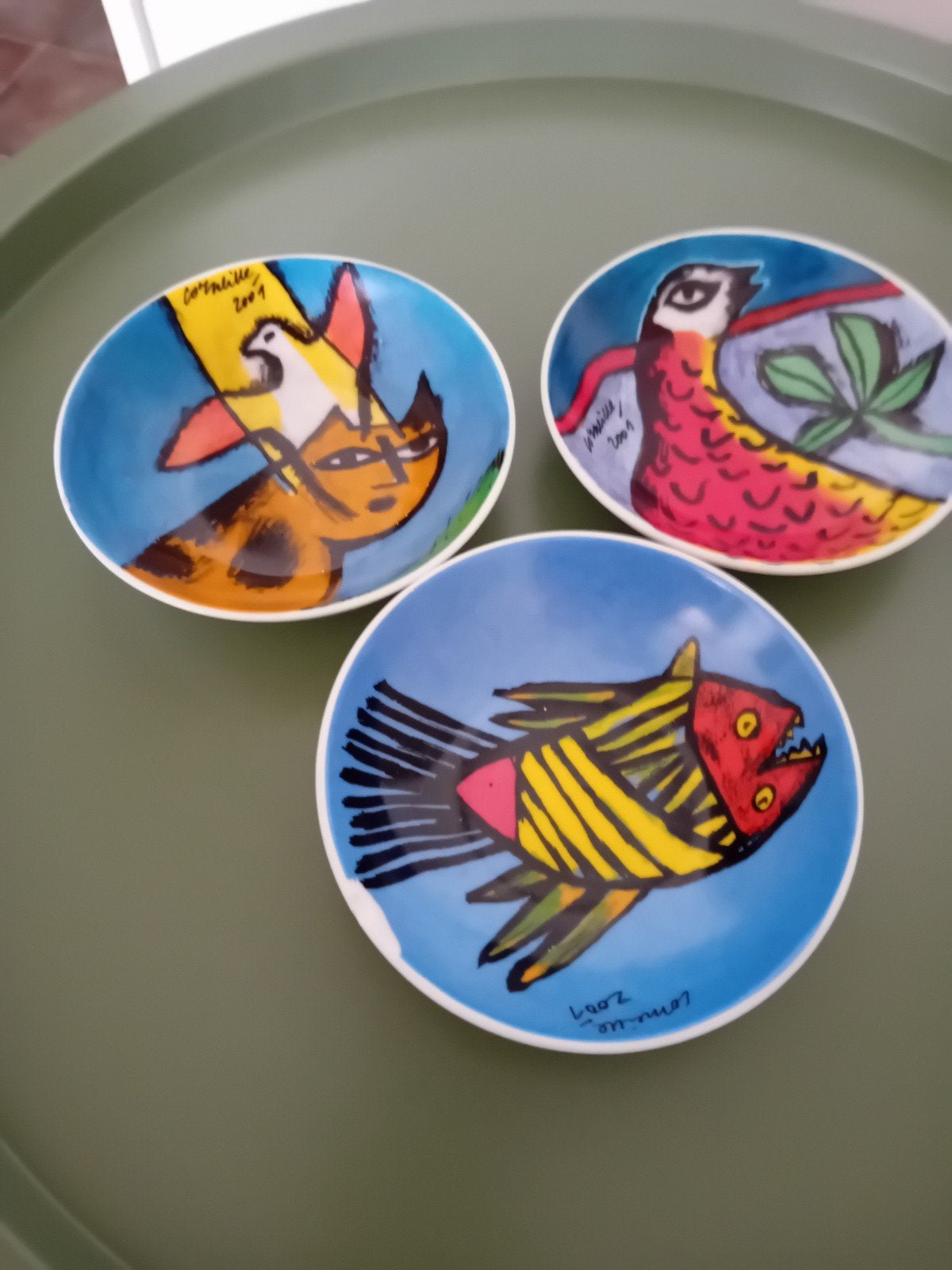 3 Corneille schaaltjes, klok en bord 30cm, Ophalen