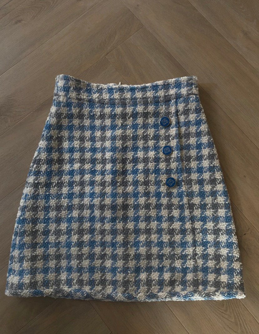 Sandro Paris pied de poule rokje. Wit met blauw maat s, Wit, Ophalen of Verzenden, Zo goed als nieuw, Maat 36 (S)