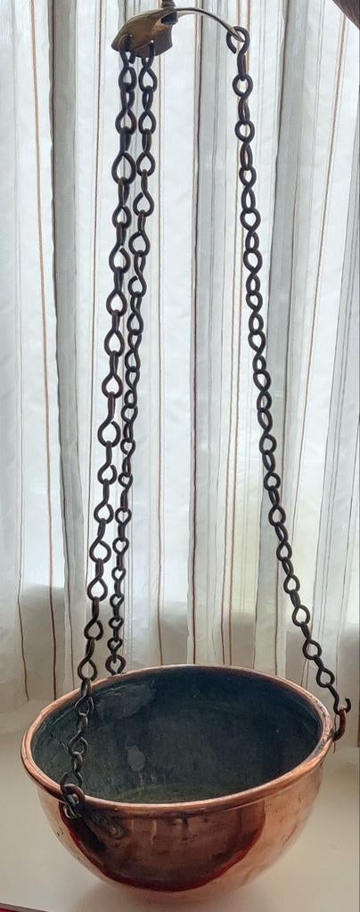 Antieke Koperen Hangpot met Kettingen, Antiek en Kunst, Antiek | Koper en Brons, Ophalen, Koper