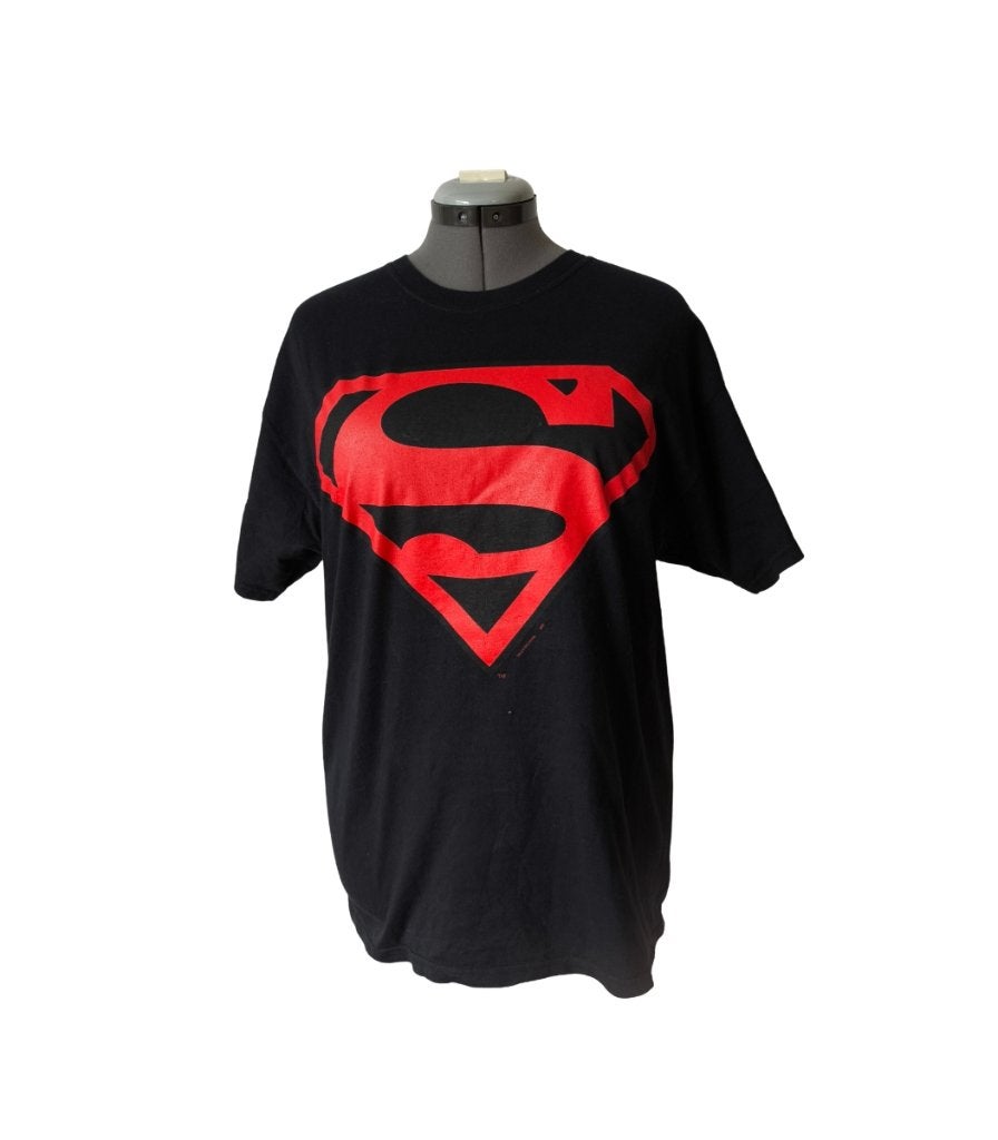 vintage superman big red logo t shirt large hanes 2000s, Zwart, Hanes, Gedragen, Hanes
