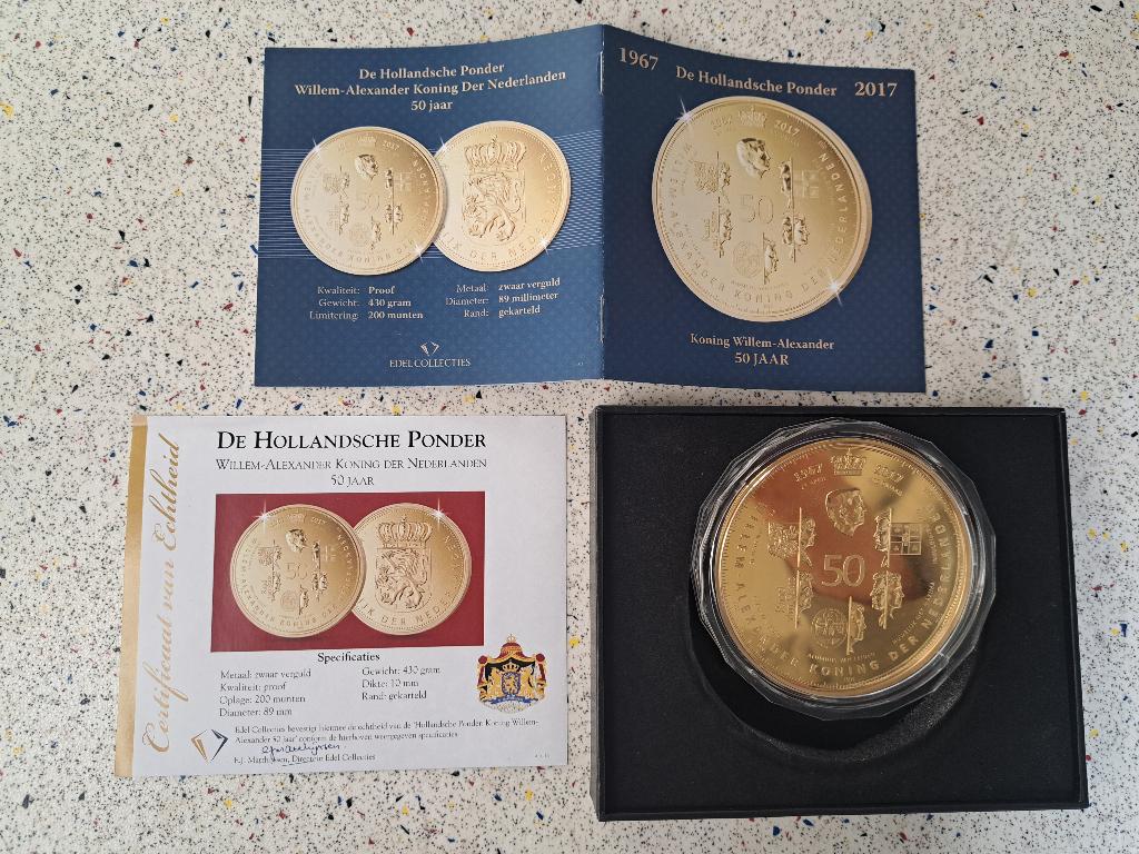 KONING WILLEM ALEXANDER 50 JAAR PONDER MUNT, Koningin Beatrix, Euro's, Losse munt, Goud
