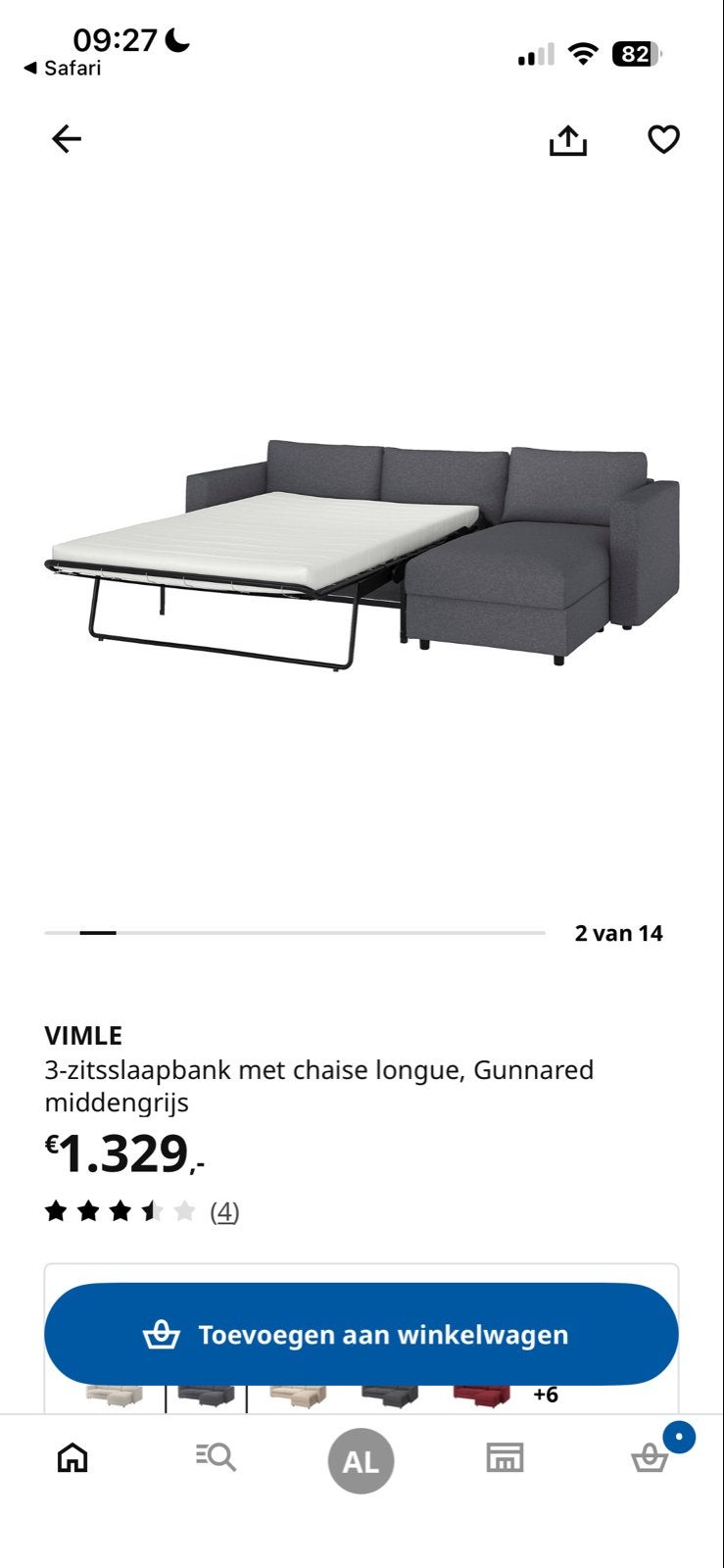 VIMLE 3-zits slaapbank met chaise longue, Gunnared middengri, Ophalen, Gebruikt, Tweepersoons, Overige maten