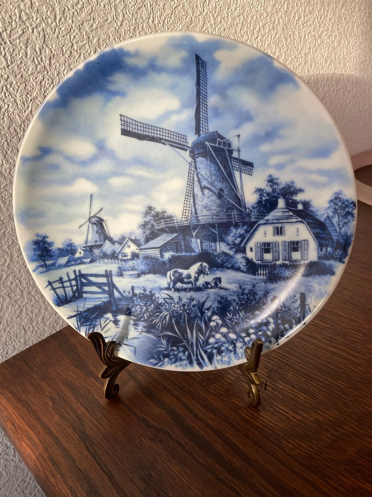Delfts Blauw Sierbord Molenlandschap J.C. van Hunnik, Antiek en Kunst, Ophalen of Verzenden
