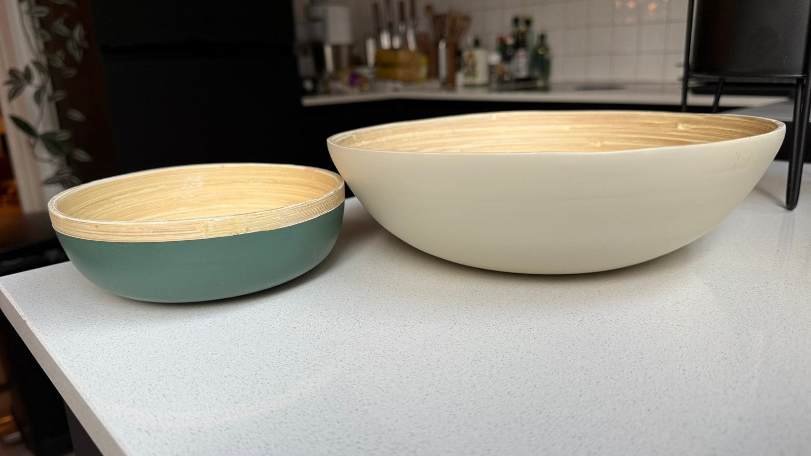 2 bamboe kommen, Ophalen of Verzenden, Zo goed als nieuw, Overige materialen, Beige