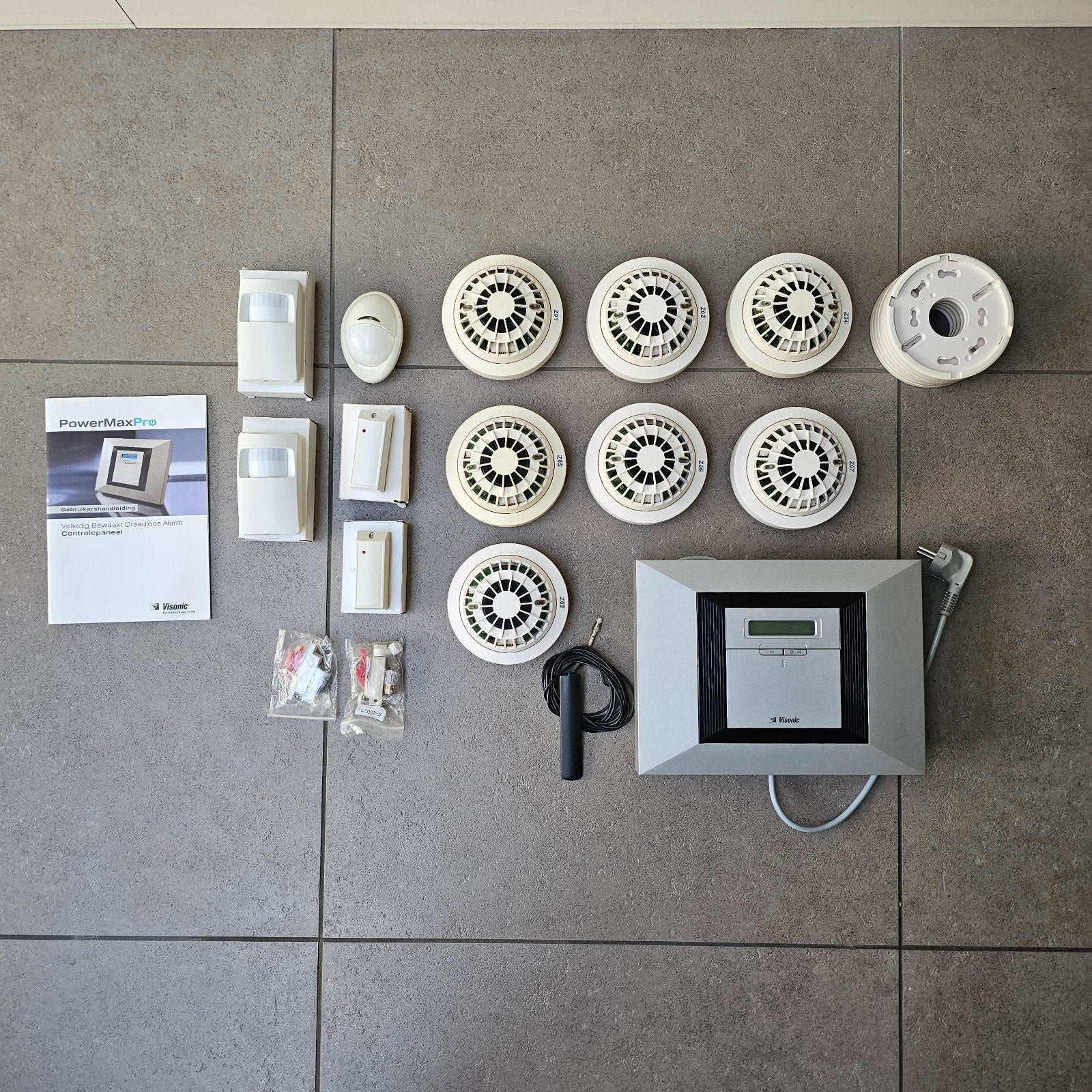 Visonic PowerMaxPro Draadloos Alarmsysteem met Rookmelders, Beweging, Ophalen of Verzenden, Zo goed als nieuw, Compleet systeem